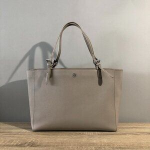 Tory Burch Large Light Gray Heron York Buckle Shoulder Bag